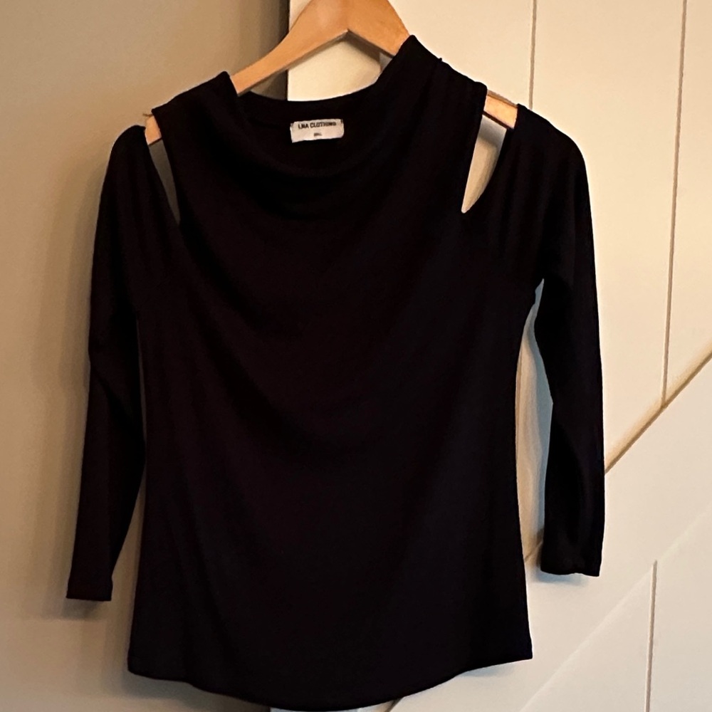 LNA Black Long Sleeve Cold Shoulder Top